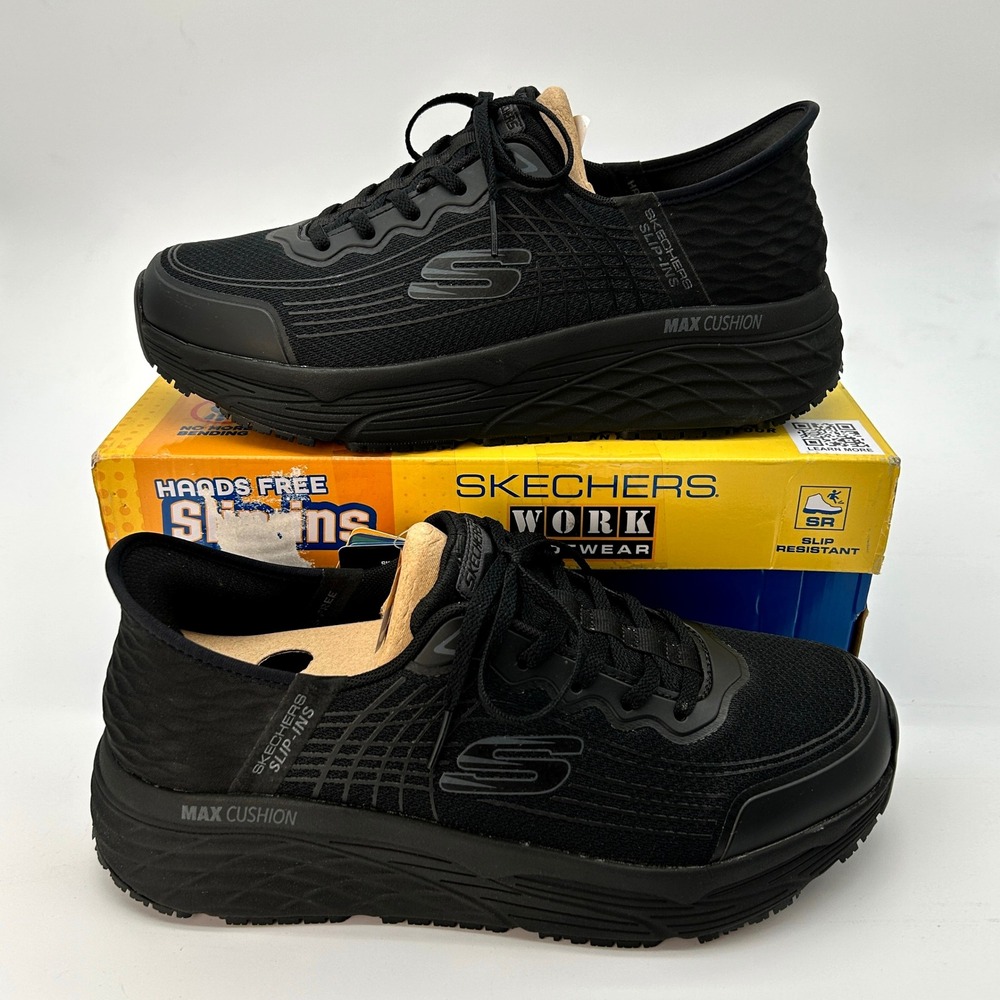 Skechers Slip-ins Max Cushioning Elite Mens Size 9 Work Shoes Black NEW 200231